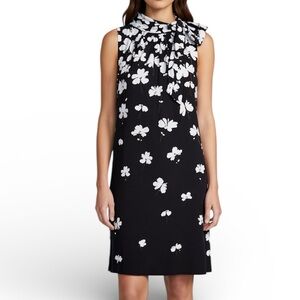 Ann Taylor Black Floral Scarf Tie Neck Shift Dress